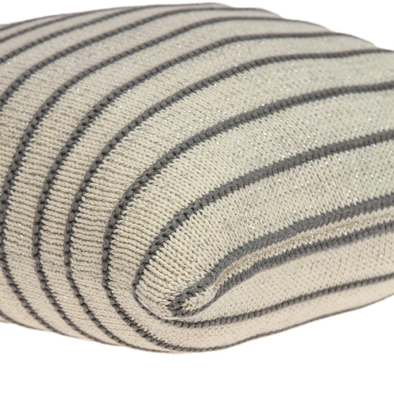Tan and Gray Striped Cotton Square Pillow with Poly Insert