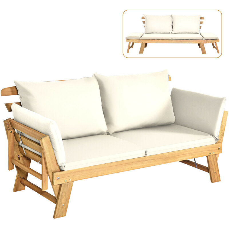 Jeffrey 157cm Wide Acacia Loveseat with Cushions, White