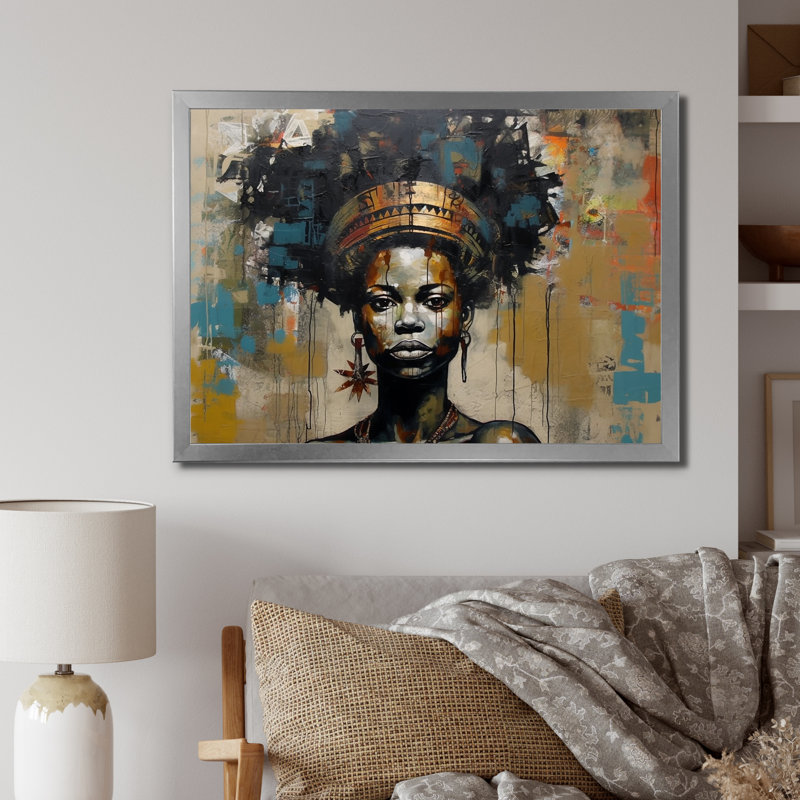 Tribal Goddess Portrait Contemporary African - reproduction, H 30 po x l 40 po x P 1,5 po, Cadre photo argenté