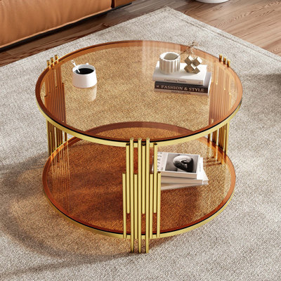 Table basse moderne en verre de 31,5 po, base asymétrique en métal, base cylindrique en métal