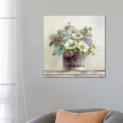 Anemones In Aubergine Hatbox by Danhui Nai - Print on Canvas