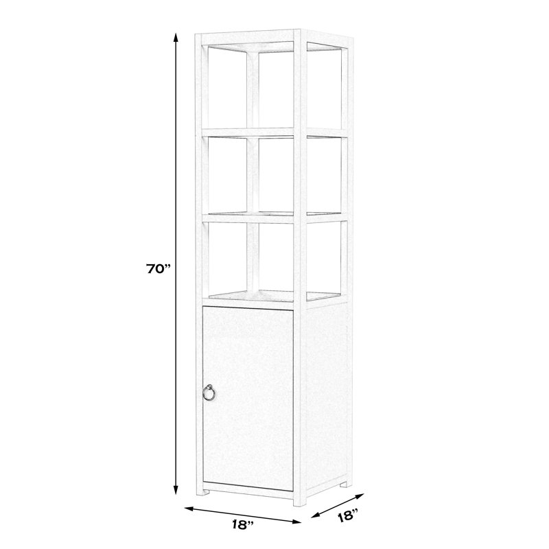 Lark 3- Tier 1 Door Narrow Etagere Bookcase, White