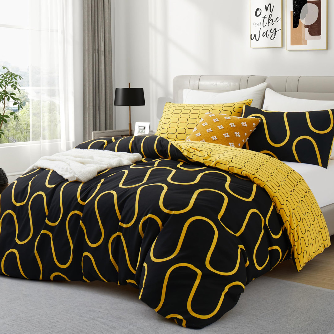 Reversible Microfiber Duvet Cover Set - 2 in 1 Pattern Printed Duvet with Matching Pillow Covers