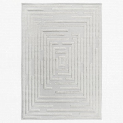 High-Low Striped Area Rug Polypropylene Stain Resistant Non-Shedding Cream 2' x 3'