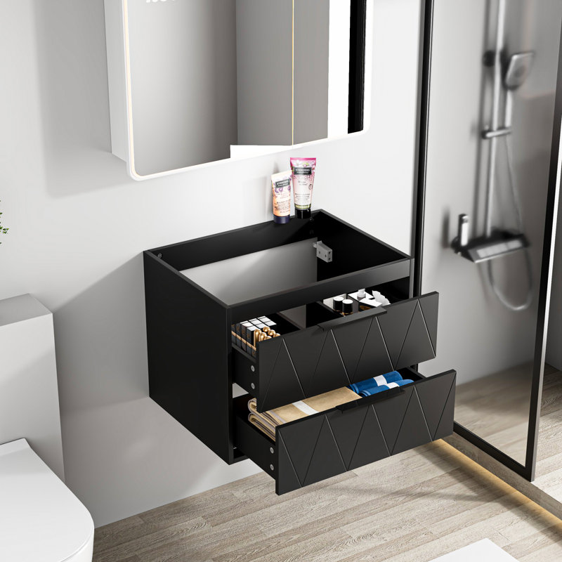 24" Wall Mounted Single Bathroom Vanity Base Only, Floating Cabinet with Soft-Close Drawers, Sink Top not Included, Black