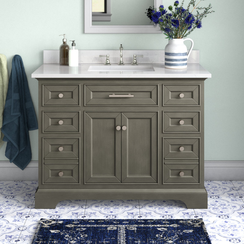 Currahee 42" Single Bathroom Vanity Set, Silver Gray/Brushed Nickel