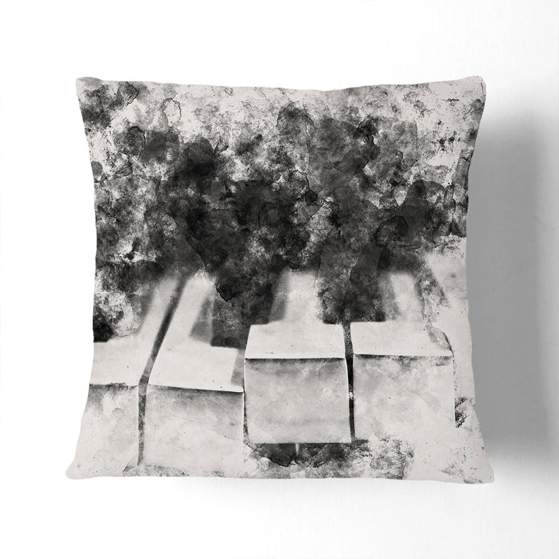 Broken Piano Keys Abstract Cushion with Filling, 40cm H x 40cm W x 15cm D, Black