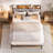 Modern Metal Platform Bed with Linen-Upholstered Storage Headboard & Open Bookcase Shelves – High Leg Design-1829408827-1850940769