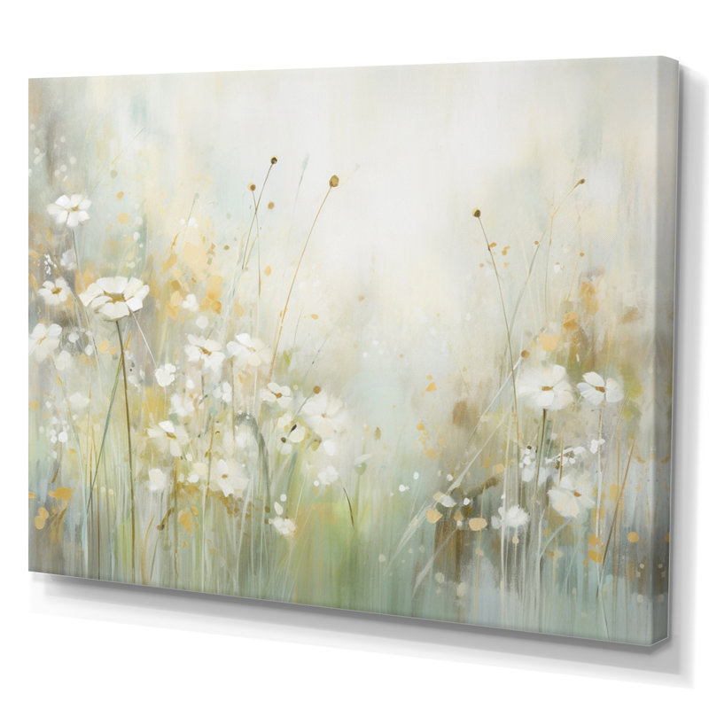 «Green Beige Serene Meadows II - Abstract Botanicals», art mural, H 12 po x l 20 po x P 1 po, Toile tendue