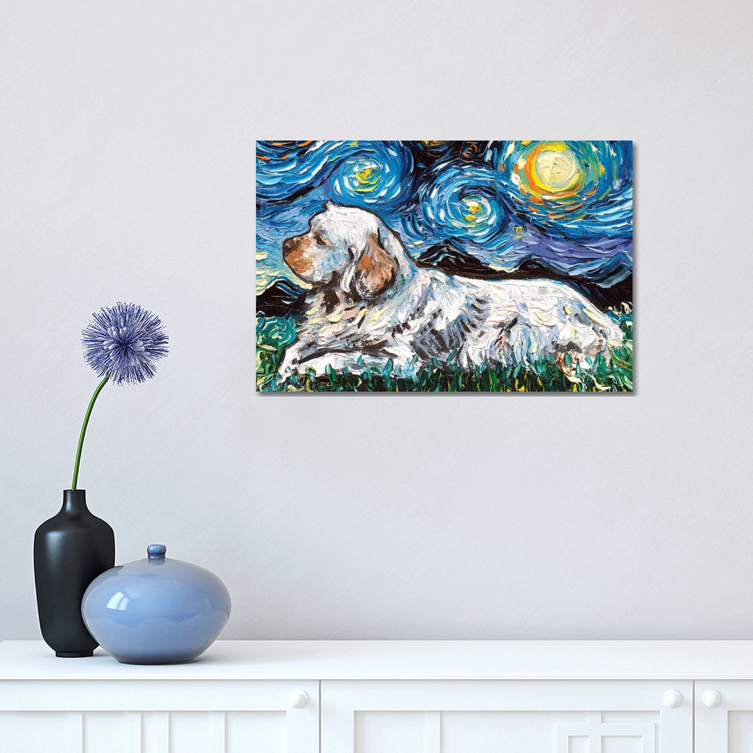 Clumber Spaniel Night by Aja Trier - Wrapped Canvas Gallery-Wrapped Canvas Giclée