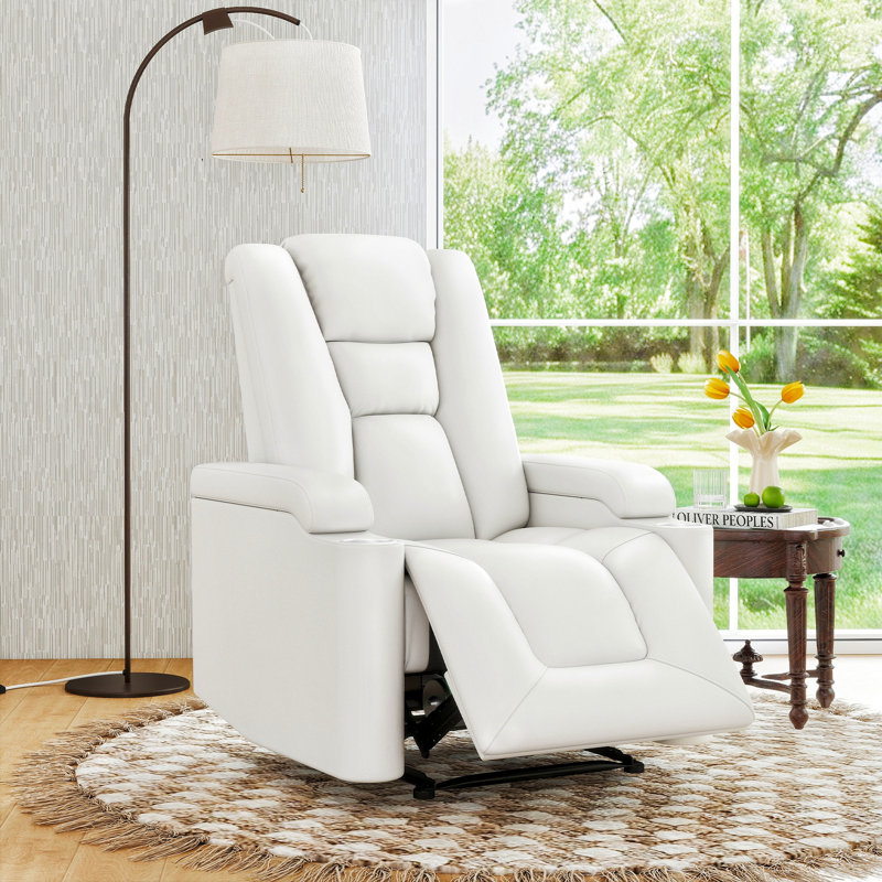 35.3" Wide Modern Faux Leather Power Home Theater Individual Seat with USB & Dual Cup holders&Arm Storage