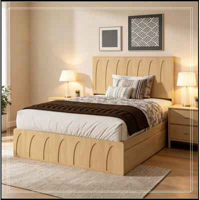 Queen Size Wood Platform Abba Frame with Side Storage Drawers
