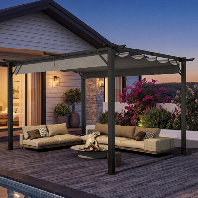 12 ft. W x 10 ft. D Outdoor Metal Pergola with Retractable Canopy and Anchoring Stand
