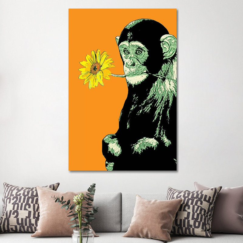 Flower Monkey by Steez - Wrapped Canvas Painting, 152.5 cm H x 101.5 cm W
