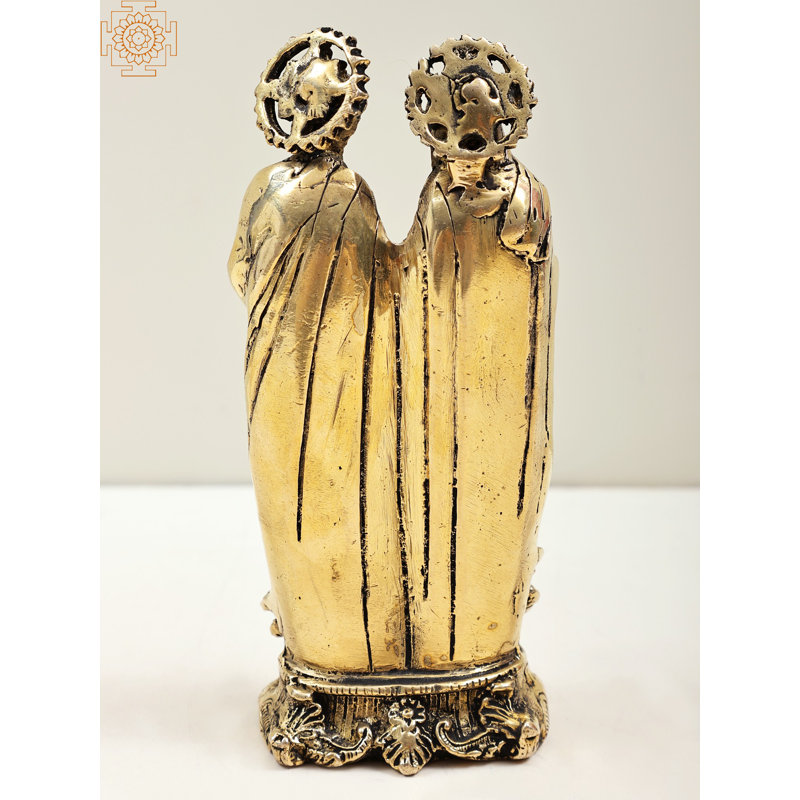 7" Standing Joseph, Mother Mary with Baby Jesus Brass Statue – Handcrafted Christian Religious Figurine for Home Altar and Inspirational Décor
