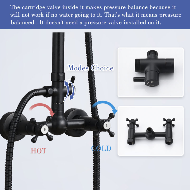 Wall Mounted Matte Black  8 Inch Rain Shower System  Combo With Adjustable Slide Bar And Handheld Shower Sprayer
