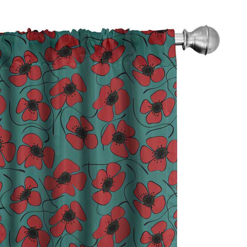 Poppy Floral Semi-Sheer Rod Pocket Sliding Panel, 28" x 95"