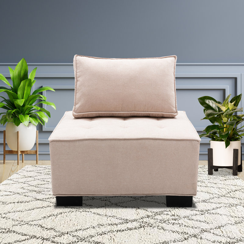 Repose-pieds carré standard touffeté de 29,92 po Raiden, Polyester beige
