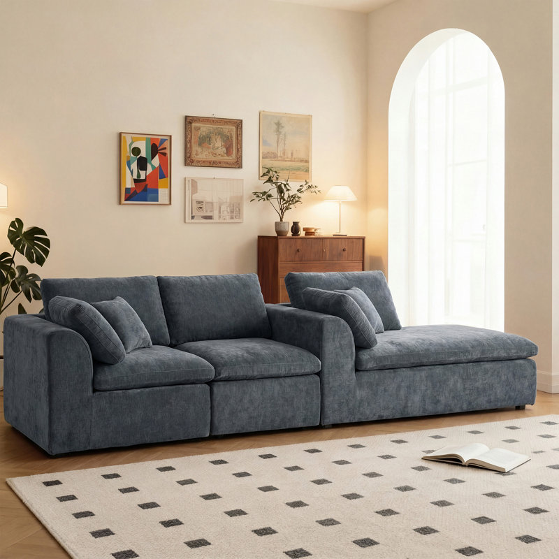 Canapé modulaire moderne en L avec méridienne, 33,5 po H x 110,2 po L x 70,1 po P, Orienté à gauche (vu de face)