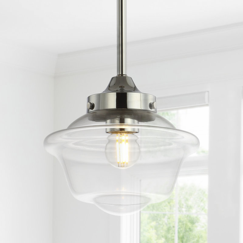 Luminaire suspendu simple à 1 lumière Gallucci, Chrome, H 9 po x l 7,25 po x P 7,25 po, Transparent