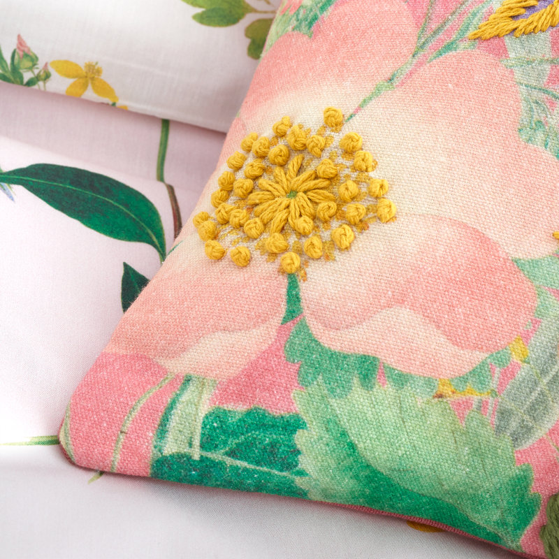 Floral Pink Square Cushion, Feather
