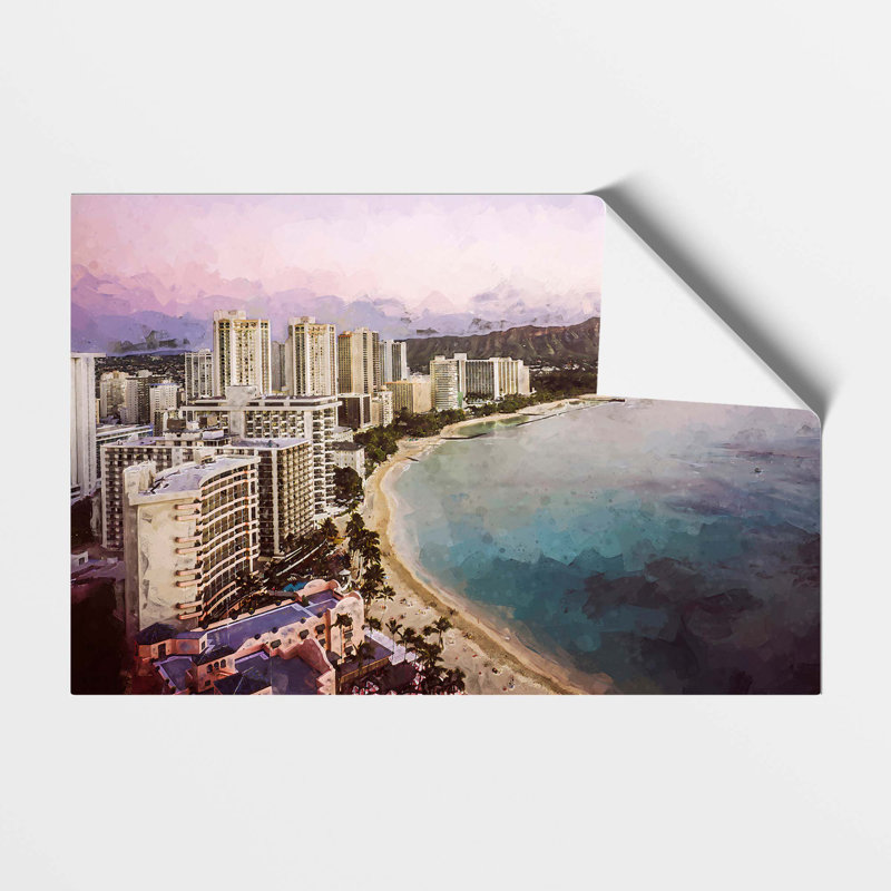 Dusk View of Waikiki Beach - Frameless Print, 59.4 cm H x 84.1 cm W