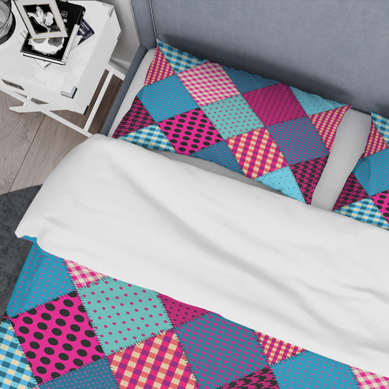 Natural Tones Grey And Beige Mosaic Geometric Shapes Duvet Cover, King Duvet Cover + 2 King Shams, Patchwork 2
