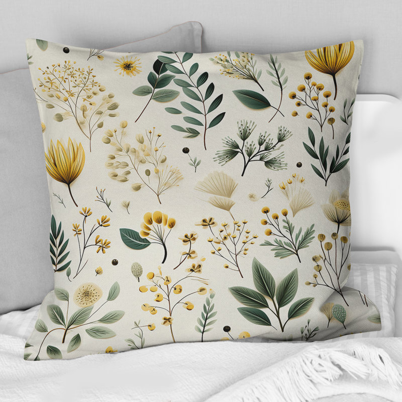 Coussin décoratif en polyester à motif floral bohème Botanical Neutrals, H 16 po x l 16 po