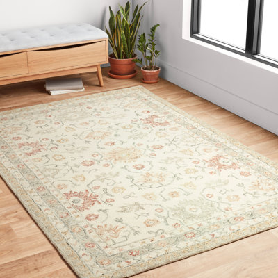 Tapis oriental ivoire / rouille en laine crocheté à la main Aden