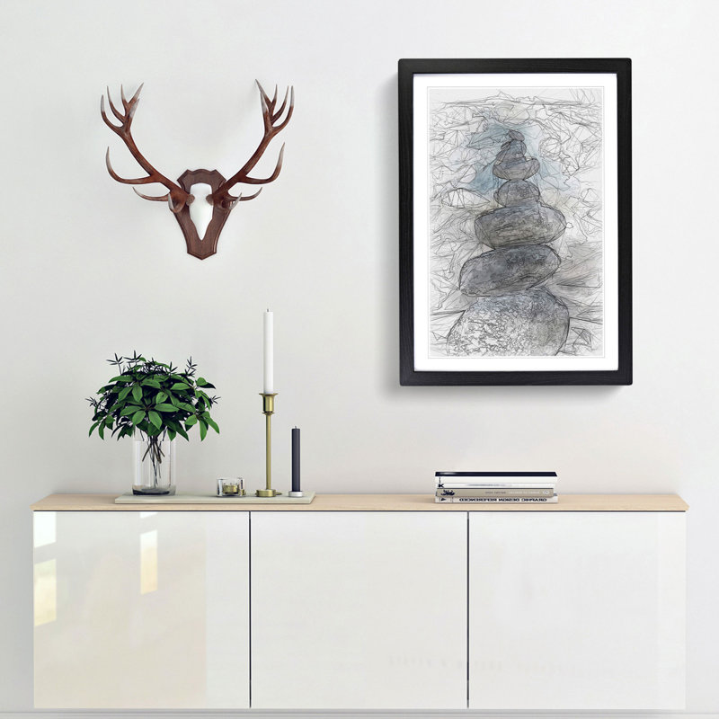 Stacked Zen Stones in Abstract - Framed Print, Black Framed, 87cm H x 62cm W x 2cm D