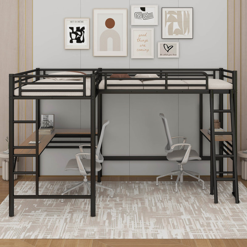 Lit mezzanine simple en métal avec bureau