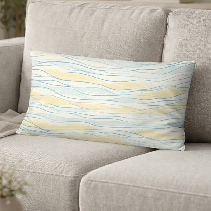Coussin décoratif abstrait - Vague côtière de plage avec coussin imprimé jaune et bleu, H 12 po x l 20 po