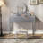 Luxury Vanity Desk With Round Mirror,Height-Adjustable, Stylish Dressing Table Set, 4 Drawers & Stool, Silver