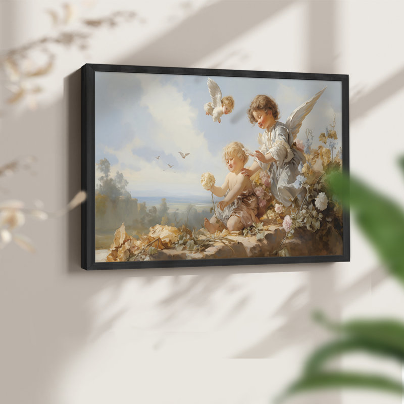 Angels From Above-III - Reproduction encadrée - Restickable, Cadre noir, H 16 po x l 20 po