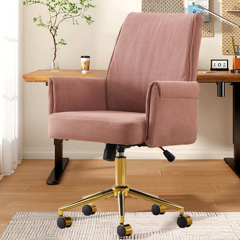 Pink Mid-Back Liftable Office Chair, Striped Fabric, Ergonomically Designed, Excellent Choice For Working Studying Or Relaxing, Mid-Back Design Provides Better Sitting Experience