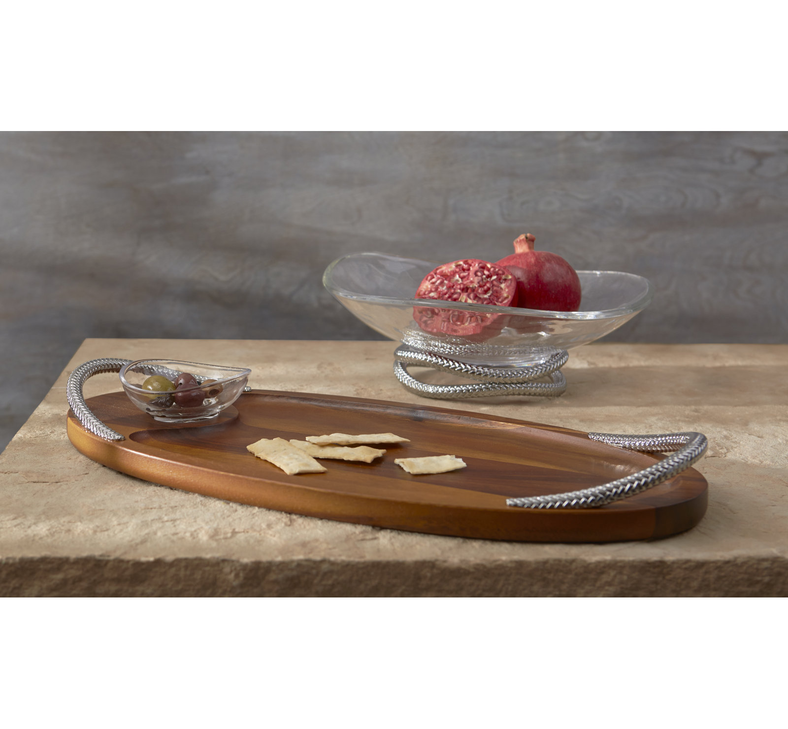 Nambe Braid Serving Brd W/ Dip Dish