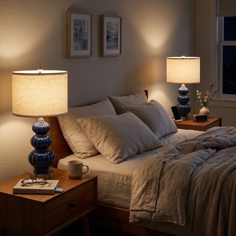 25" Archaimbaud Ceramic Table Lamp, Navy Blue