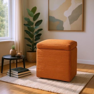 Storage Ottoman in Cotton Linen & Corduroy Options, 16.5"x16.5"x17.3", 18.7lbs - Footrest & Seat