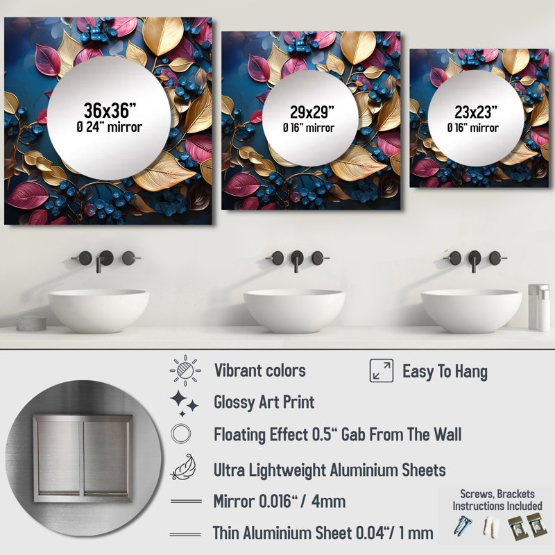 Legate - Grand miroir mural carré pour chambre à coucher, 23 po x 23 po