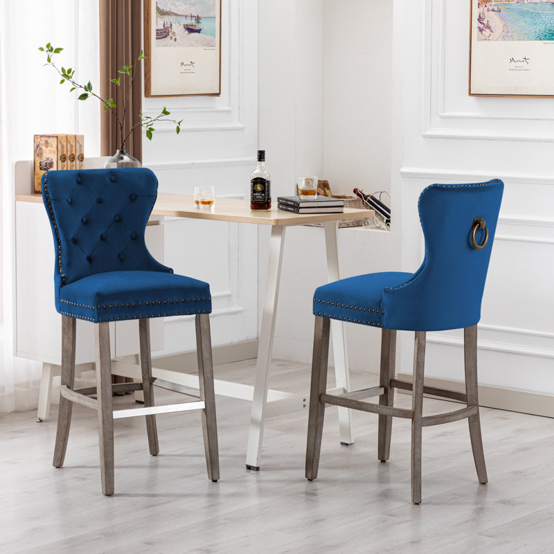 Tabouret de bar et de comptoir Kirsten, Tabouret de bar (siège d'une hauteur de 29 po), Gris antique, Bleu