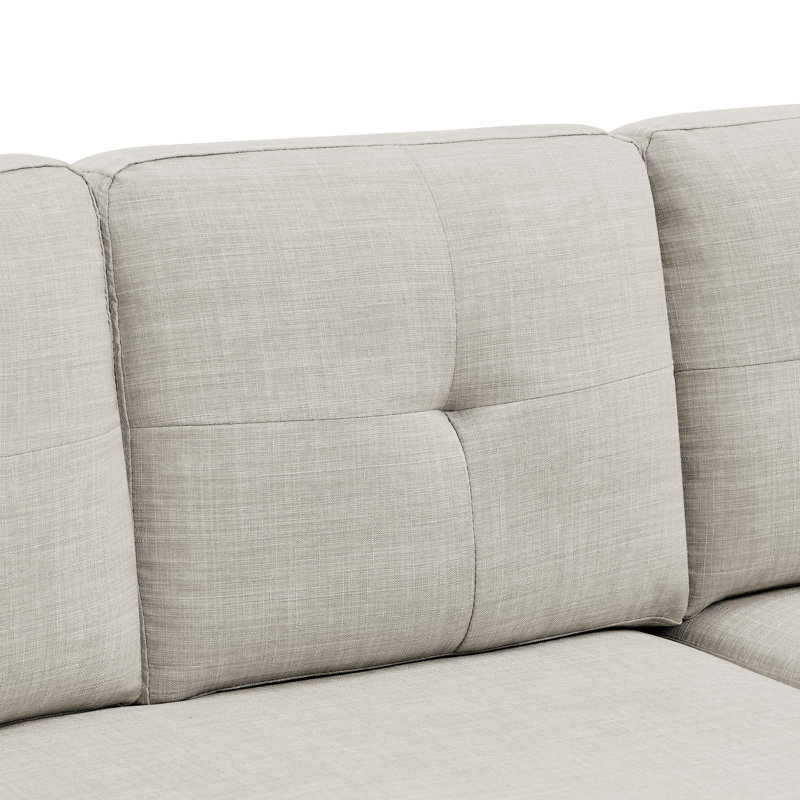 Upholstered L-Shaped Sectional Right Hand Facing, Solid Beige Polyester