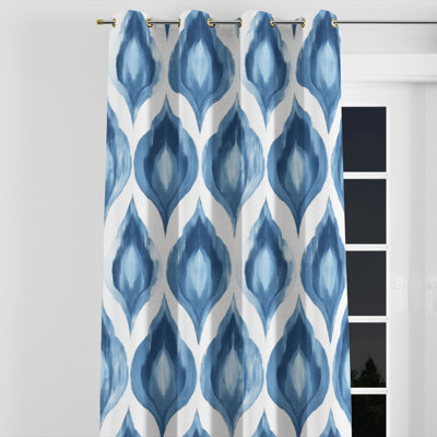 Modern Window curtains - Scandinavian Blue And White Calm Ikat Grommet Curtain - 1 Panel
