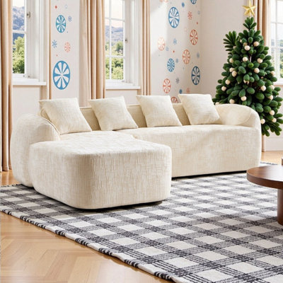 Canapé modulaire en L en chenille avec coussins décoratifs