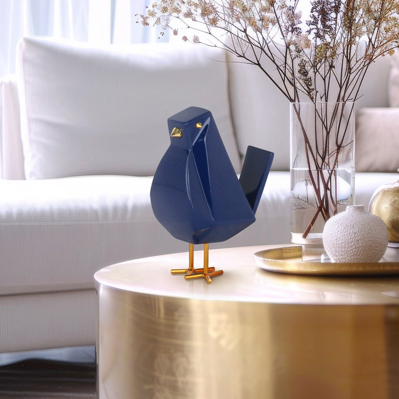 Grande sculpture oiseau en résine bleu marine