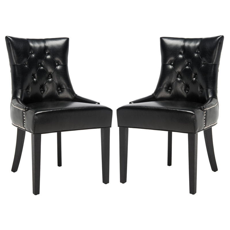 Chaise d'appoint rembourrée en lin et capitonnée Dann, Similicuir noir