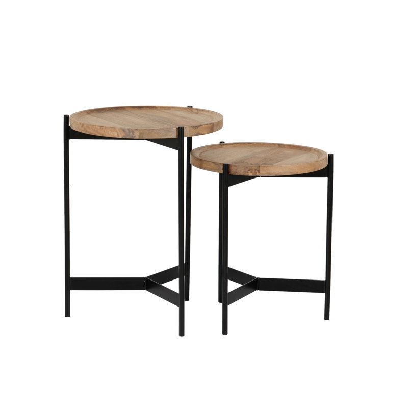 Abrams Round Wood Top Metal Base Nesting Tables