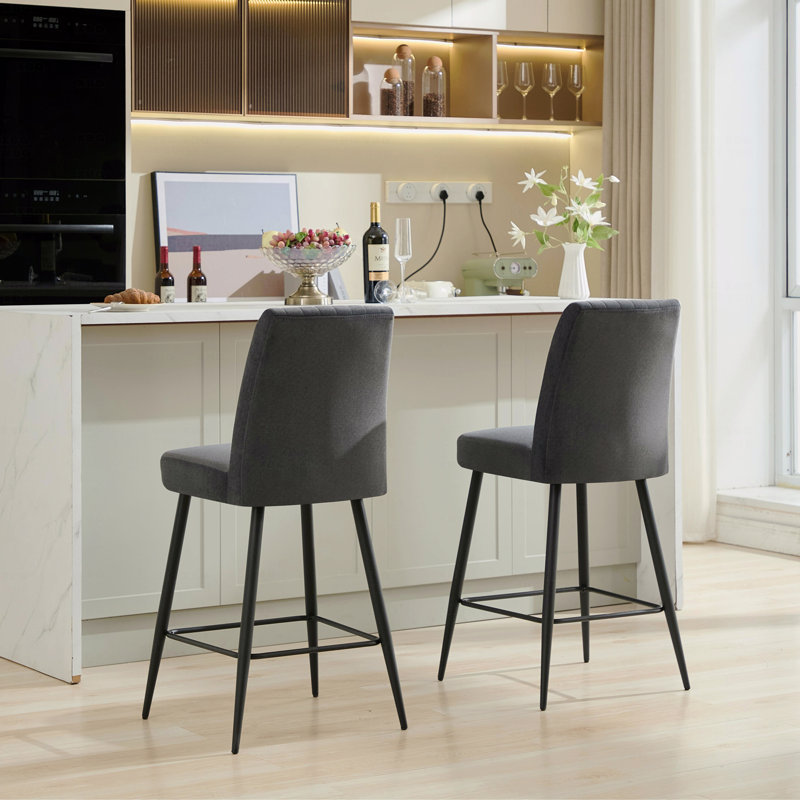 Ensemble de 2 chaises de salle à manger, pieds de fer réglables et chaises de bar simples en velours gris, Gris