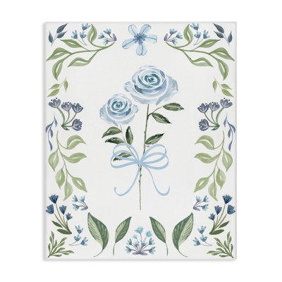 Roses bleues et toile à bordure florale, design par Kristen Brockmon