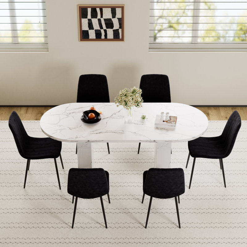 Oval Dining Table Set With 4-6 Matching Chairs For Dining Room, 7 Pieces: Table, 6 Chairs, Black