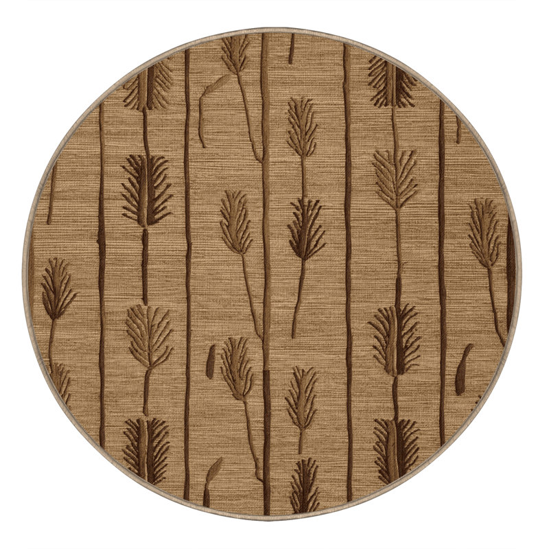 Tapis botanique brun lavable à la machine, Rond 8 pi